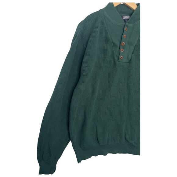 Vintage Lands End Sweater Mens XL Green Cotton Henley Pullover USA Retro 80s 90s - Picture 3 of 12